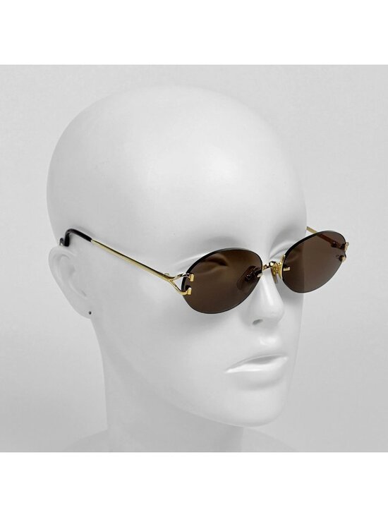 Cartier Logo Sunglasses Eyewear Rimless Brown Gold